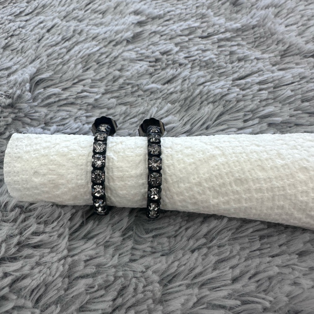 TOVA Elegant Black and clear crystal Hoop Earrings